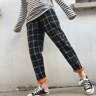 Fleece-lined Check Tapered Pants