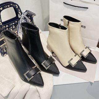 Rhinestone Buckle Stiletto Heel Short Boots