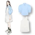 Plain Puff-sleeve Blouse / Sleeveless Mini A-line Dress