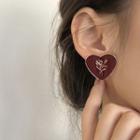 Heart Ear Stud 1 Pair - Wine Red & Red - One Size