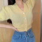 Short-sleeve V-neck Cardigan Yellow - One Size