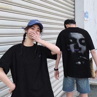Face Print Lettering Short-sleeve T-shirt