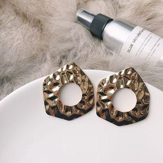 Textured Geometric Hoop Earring Gold - One Size