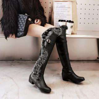 Furry Trim Chunky-heel Tall Boots