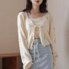 Knit Camisole Top / Floral Embroidered Cardigan