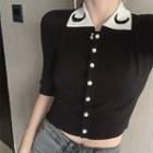 Color-block Slim-fit Knit Top As Figure - One Size