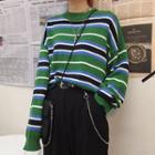 Striped Crewneck Sweater Green - One Size