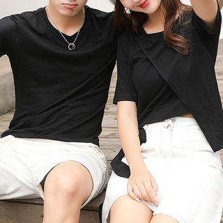 Couple Matching Plain Short Sleeve T-shirt / Set: Plain Short Sleeve T-shirt + A-line Skirt