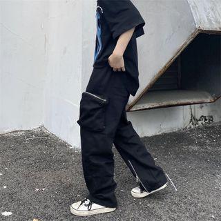 Zipped Side Wide Leg Cargo Pants