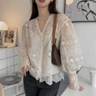 Set: Lace Blouse + Camisole Top Blouse - White - One Size