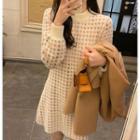 Long-sleeve Houndstooth Knit Mini A-line Dress
