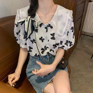 Printed Peter Pan Collar Short-sleeve Shirt