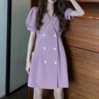 Puff-sleeve Double-breasted Mini A-line Blazer Dress