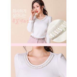 Embellished-neckline Slim-fit Top