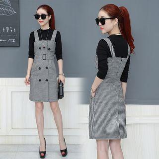 Set: Long-sleeve Top + Sleeveless Double-breast Dress