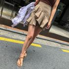 Buckled Ruffled Linen Blend Wrap Miniskirt