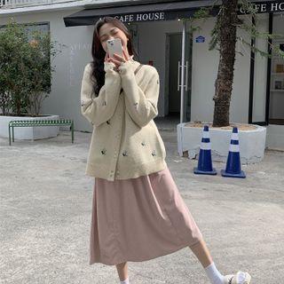 Flower Cardigan / Midi A-line Skirt