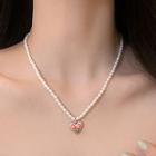 Faux Pearl Heart Alloy Necklace White - One Size