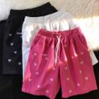 Heart Embroidered Drawstring Shorts