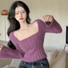 Square-neck Ribbed Knit Crop Knit Top