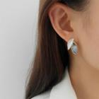 Leaf Earring 1 Pair - Earrring - Silver - Metal Leaf - White & Blue - One Size