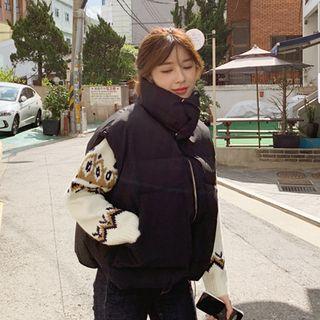 High-neck Oversized Zip-up Padded Vest Black - One Size