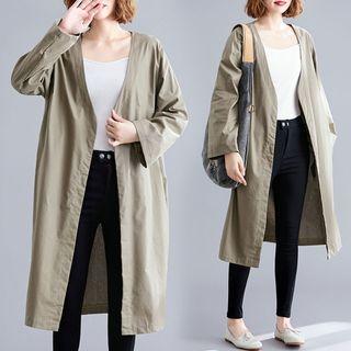 Plain Long-sleeve Jacket Khaki - F