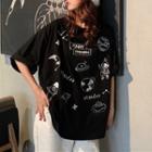 Printed Oversized Elbow-sleeve T-shirt