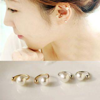 Faux Pearl Ear Cuff 1 Pair - Silver - L