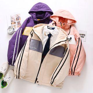 Striped Color Block Hooded Zip Jacket