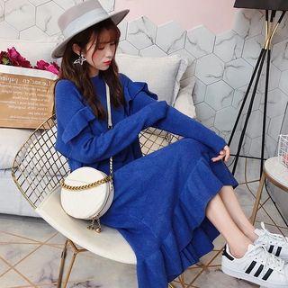 Frill-trim Ruffle Hem Midi Sweater Dress