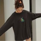 Long-sleeve Dinosaur Embroidered Sweatshirt
