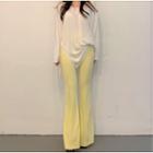 Drawstring Slit Long-sleeve Top