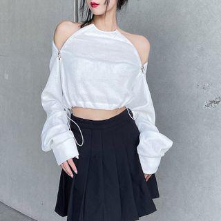 Long-sleeve Waffle Zip Sweatshirt
