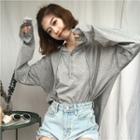 Buttoned Long-sleeve Hooded T-shirt