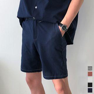 Band-waist Stitched Linen Blend Shorts