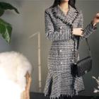 Faux-pearl Button Tweed Coatdress