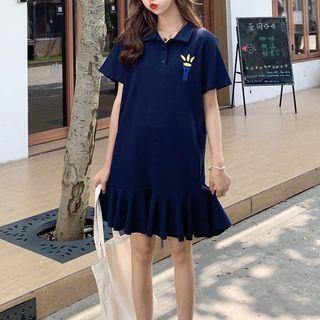 Ruffle Hem Short-sleeve Polo Shirt Dress