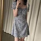 Short-sleeve Floral A-line Mini Dress White Floral - Airy Blue - One Size