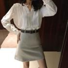 Long-sleeve Blouse / Woolen A-line Skirt
