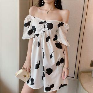 Printed Off-shoulder Dress As Shown In Figure - One Size