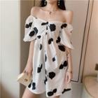Printed Off-shoulder Dress As Shown In Figure - One Size
