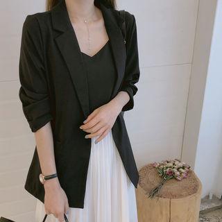 Sweetheart-neck Sleeveless Pleats Dress & Blazer Set