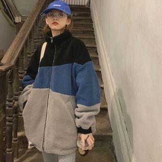 Fleece Panel Zip Jacket Color-block - One Size