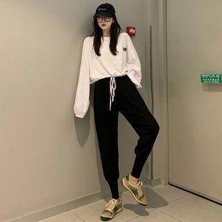 Long-sleeve Drawstring Pullover / High-waist Jogger Pants