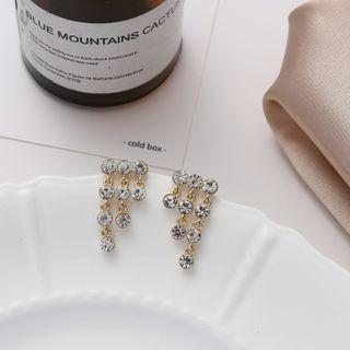 Rhinestone Fringed Earring 1 Pair - 925 Silver Earrings - Gold - One Size