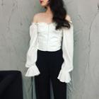 Long-sleeve Off-shoulder Buttoned Top