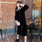 Velvet Ruffle Midi Dress Black - One Size