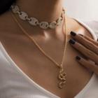 Set Of 2: Layered Rhinestone Snake Pendant Necklace