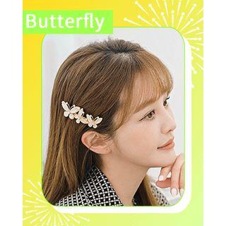Faux-pearl Trim Butterfly Hair Barrette